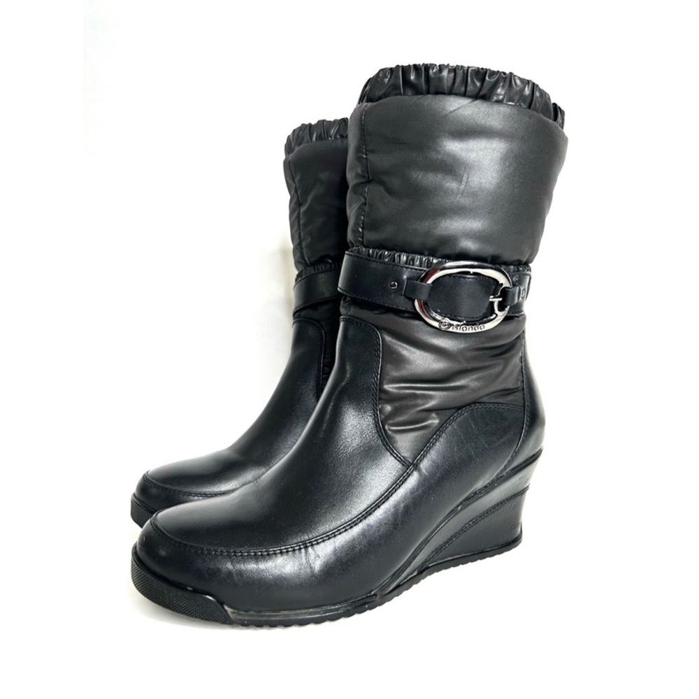fit 6.5-7 Blondo Puffer Leather Wedge Boots Waterproof Quilted Down Filled Nylon